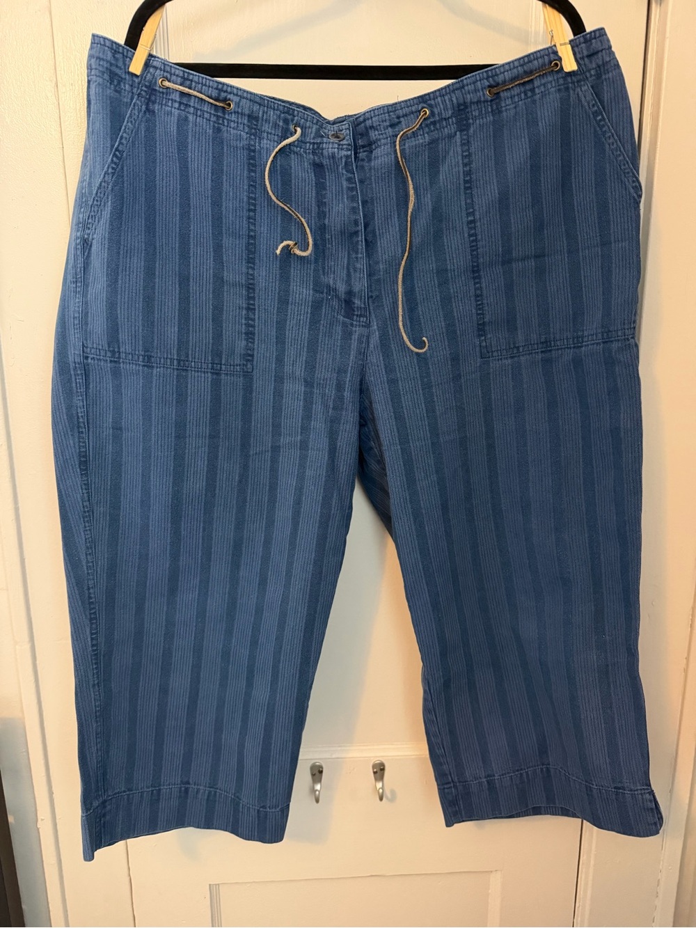 Ralph Lauren Blue Striped Cropped Drawstring Jeans